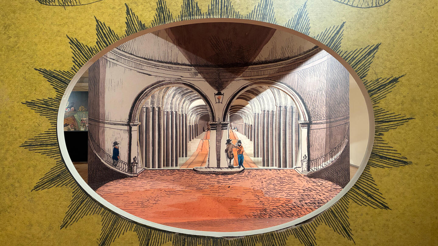 Looking through the oculus of the full scale Tunnel under the Thames model.